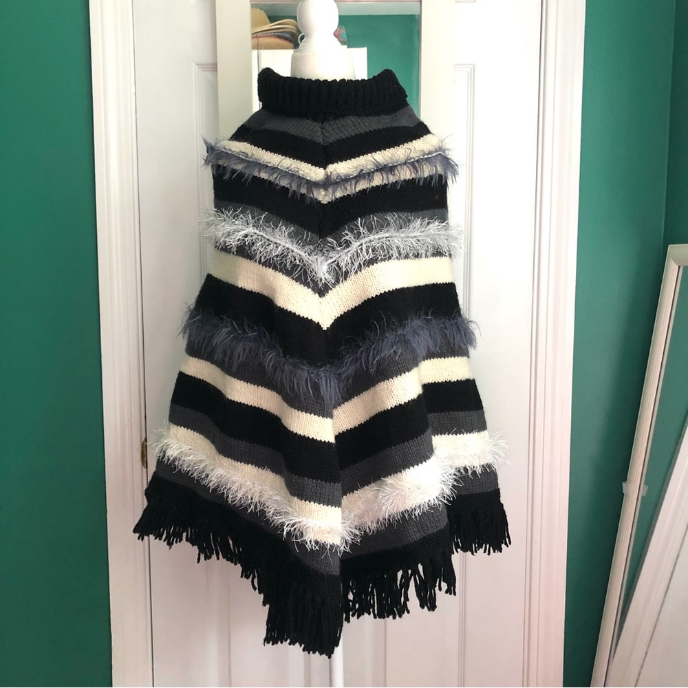 Poncho, handmade striped turtleneck